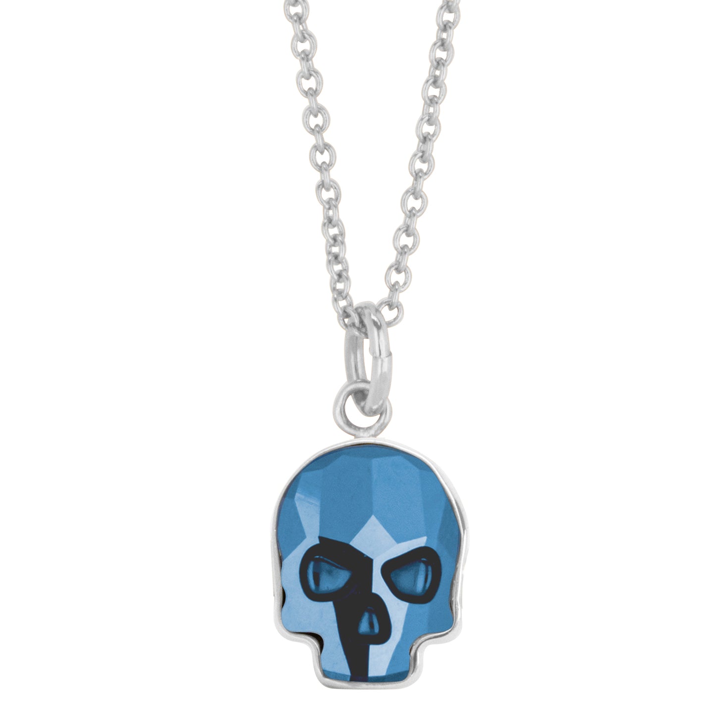Collar Calavera Baño De Rodio | Cristal Europeo Azul