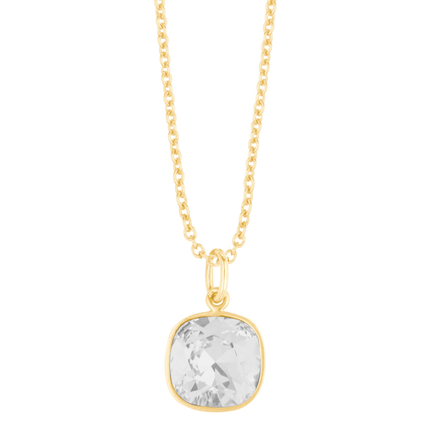 Collar Cuadrado Baño De Oro 14k | Cristal Europeo Blanco
