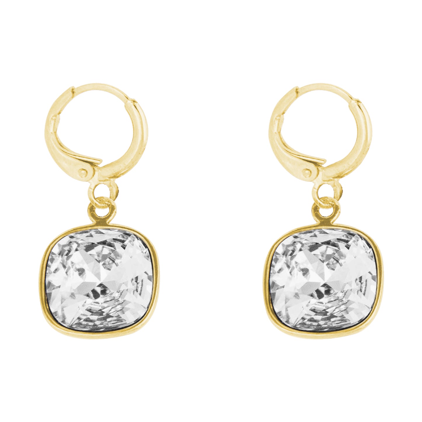 Aretes / Broquel Cuadro Baño Oro 14k Cristal Europeo