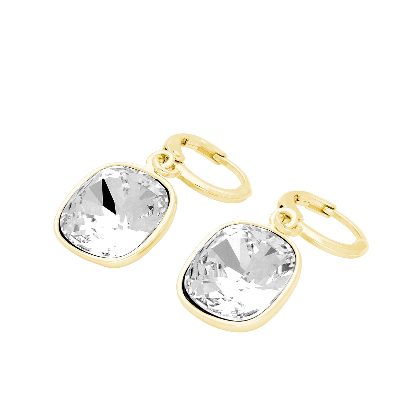 Aretes / Broquel Cuadro Baño Oro 14k Cristal Europeo