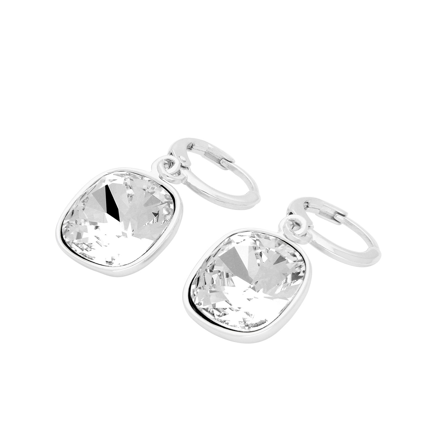 Aretes / Broquel Cuadro Baño Rodio Cristal Europeo