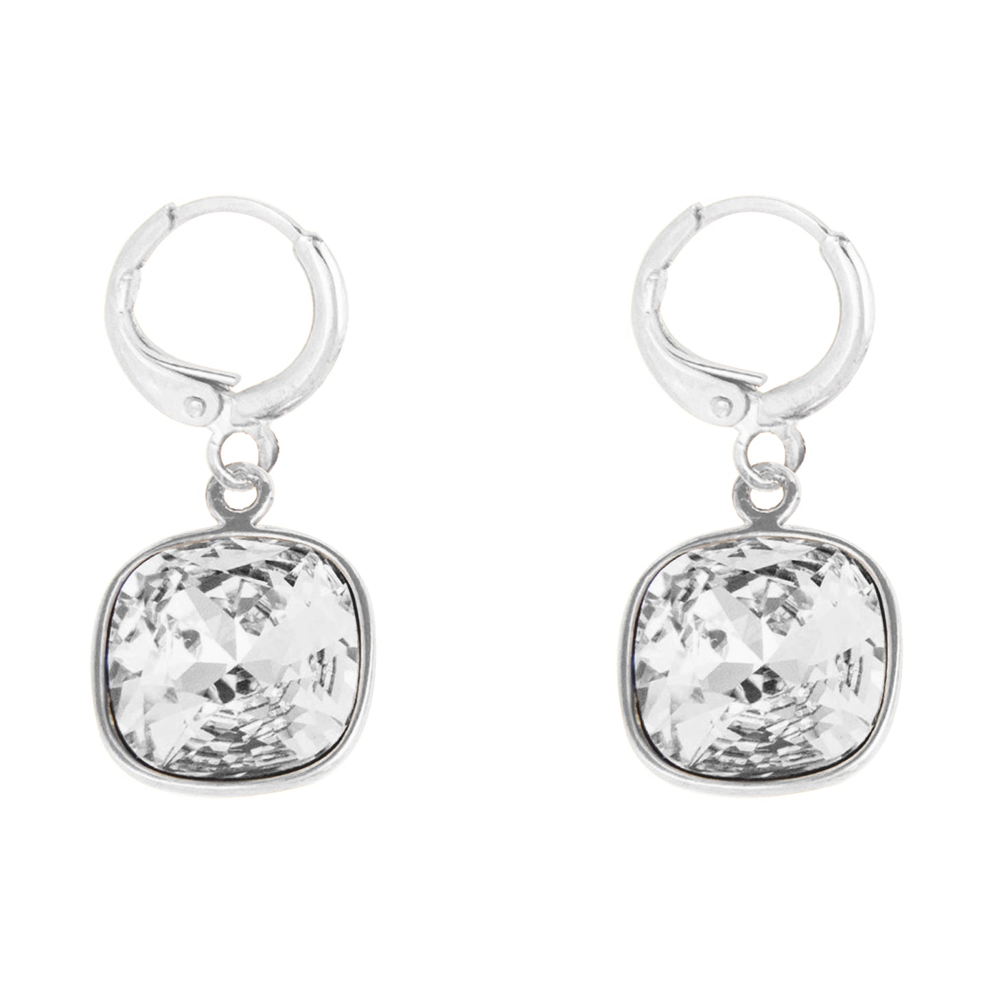 Aretes / Broquel Cuadro Baño Rodio Cristal Europeo
