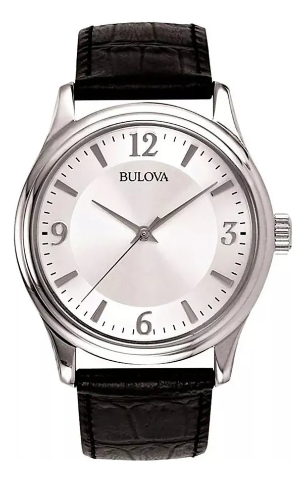 Reloj Bulova Corporate 96a28 Para Hombre Acero Inoxidable Correa Negro Bisel Plateado Fondo Plateado