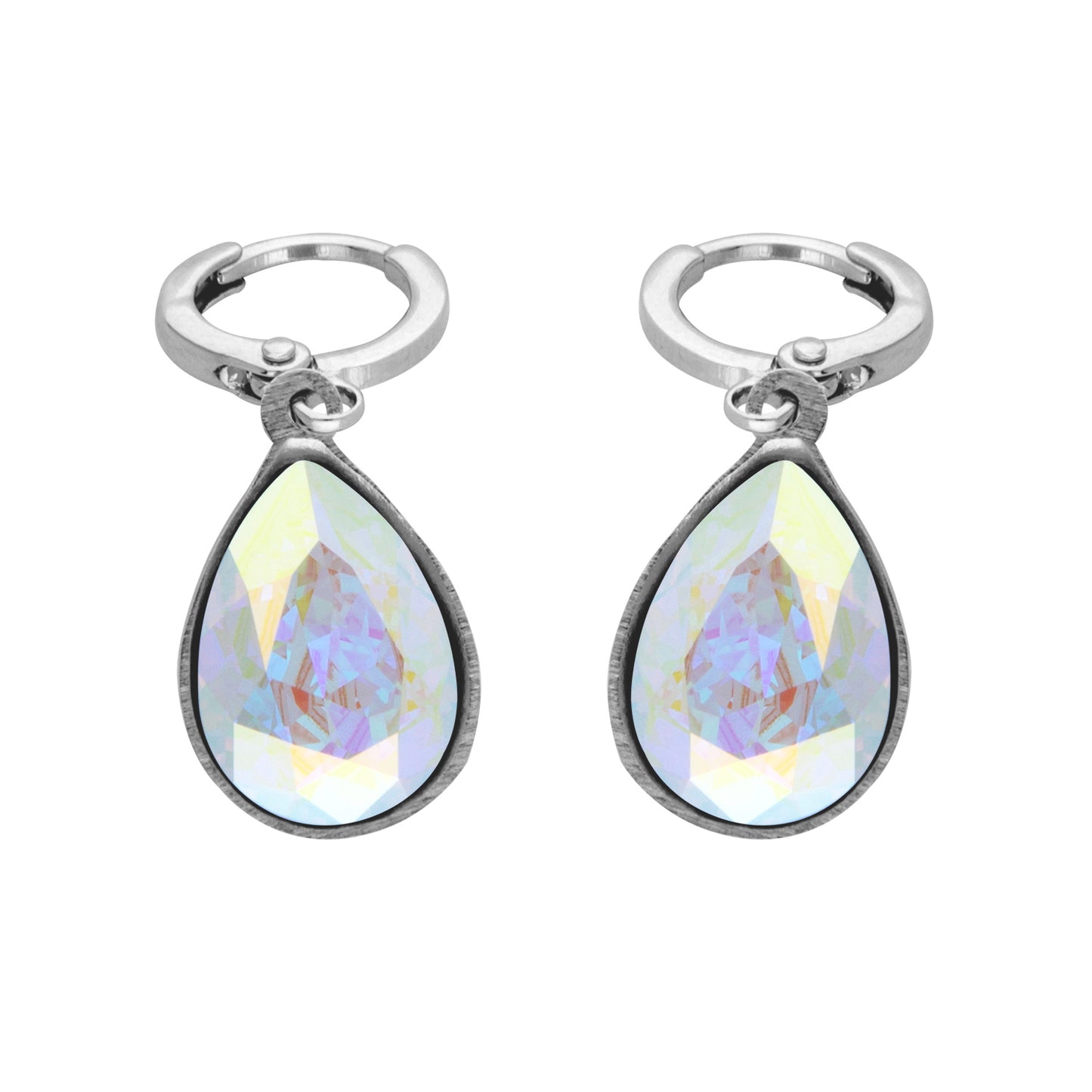 Aretes Gota Baño Rodio Cristal Europeo Varios Colores