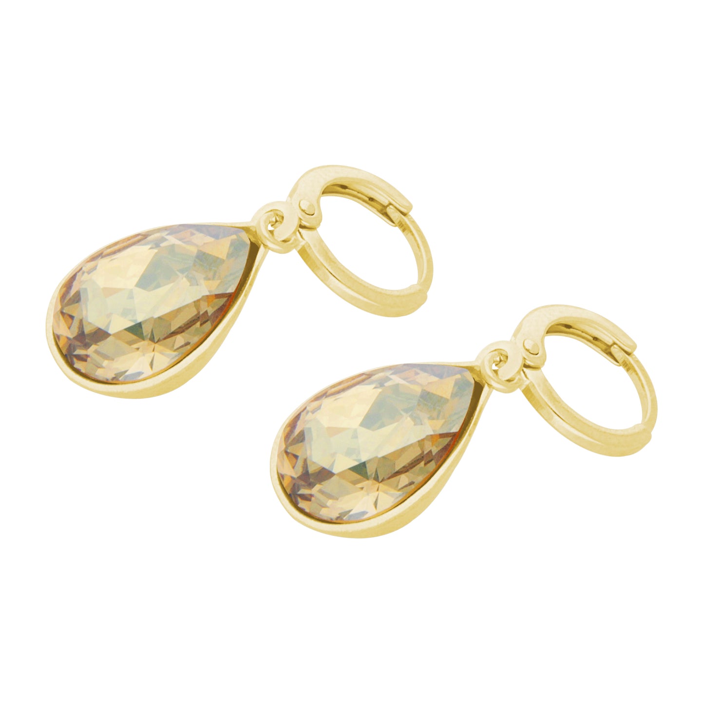 Aretes Gota Baño Oro 14k Cristal Europeo Varios Colores