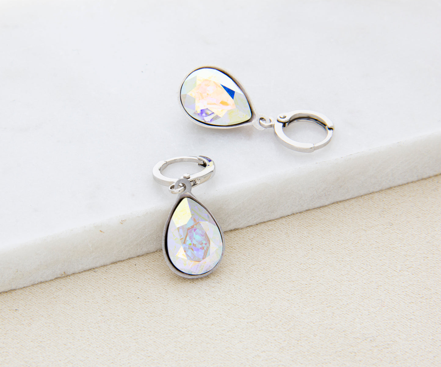 Aretes Gota Baño Rodio Cristal Europeo Varios Colores