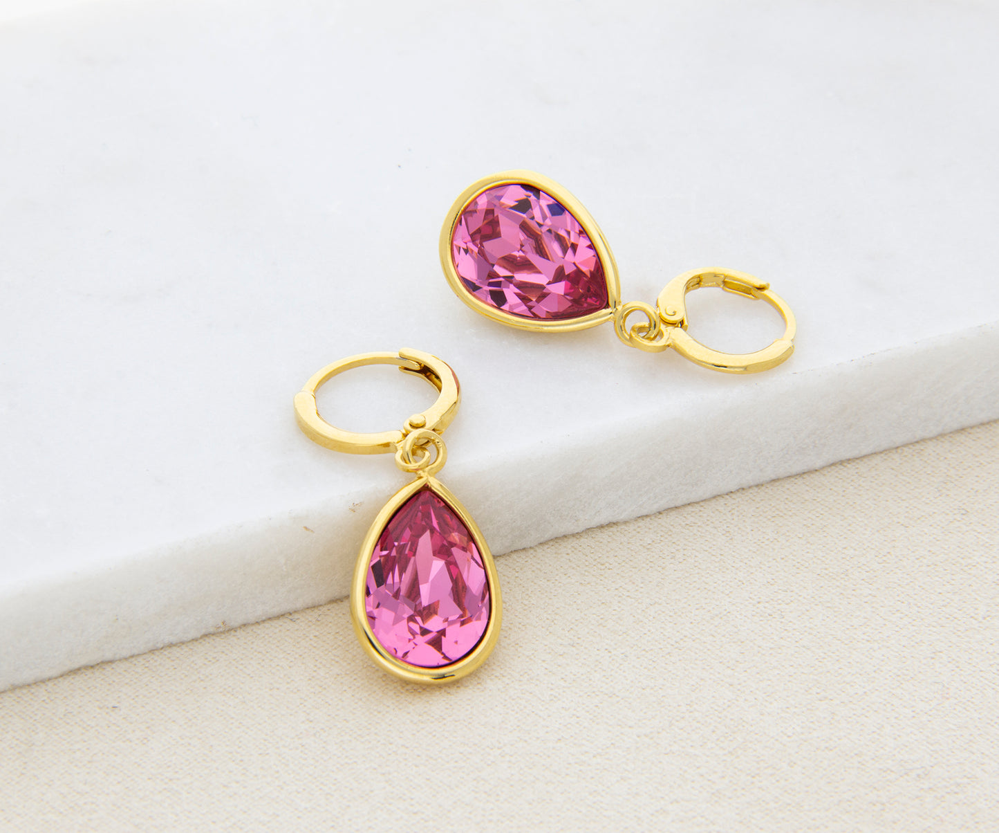 Aretes Gota Baño Oro 14k Cristal Europeo Varios Colores