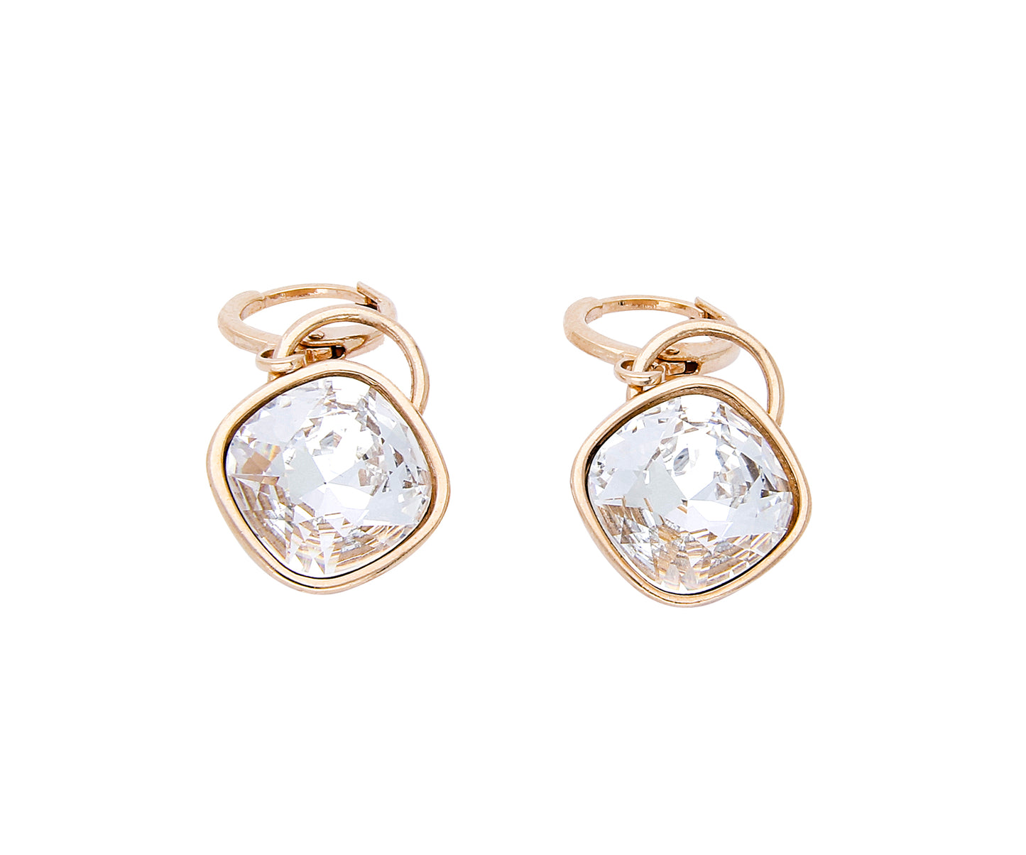 Aretes Rombo | Baño de Oro rosa | Cristal blanco