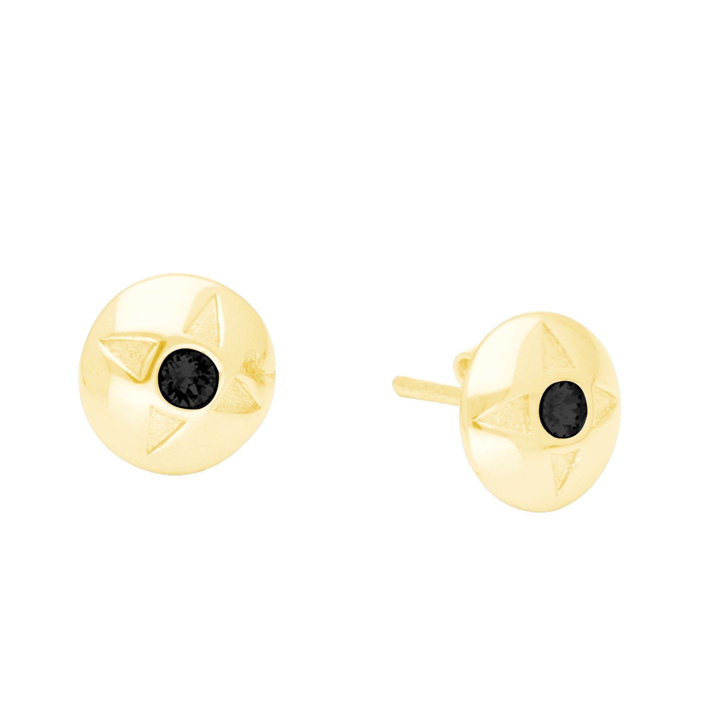 Broquel Estrella Baño De Oro 14k | Cristal Europeo Negro