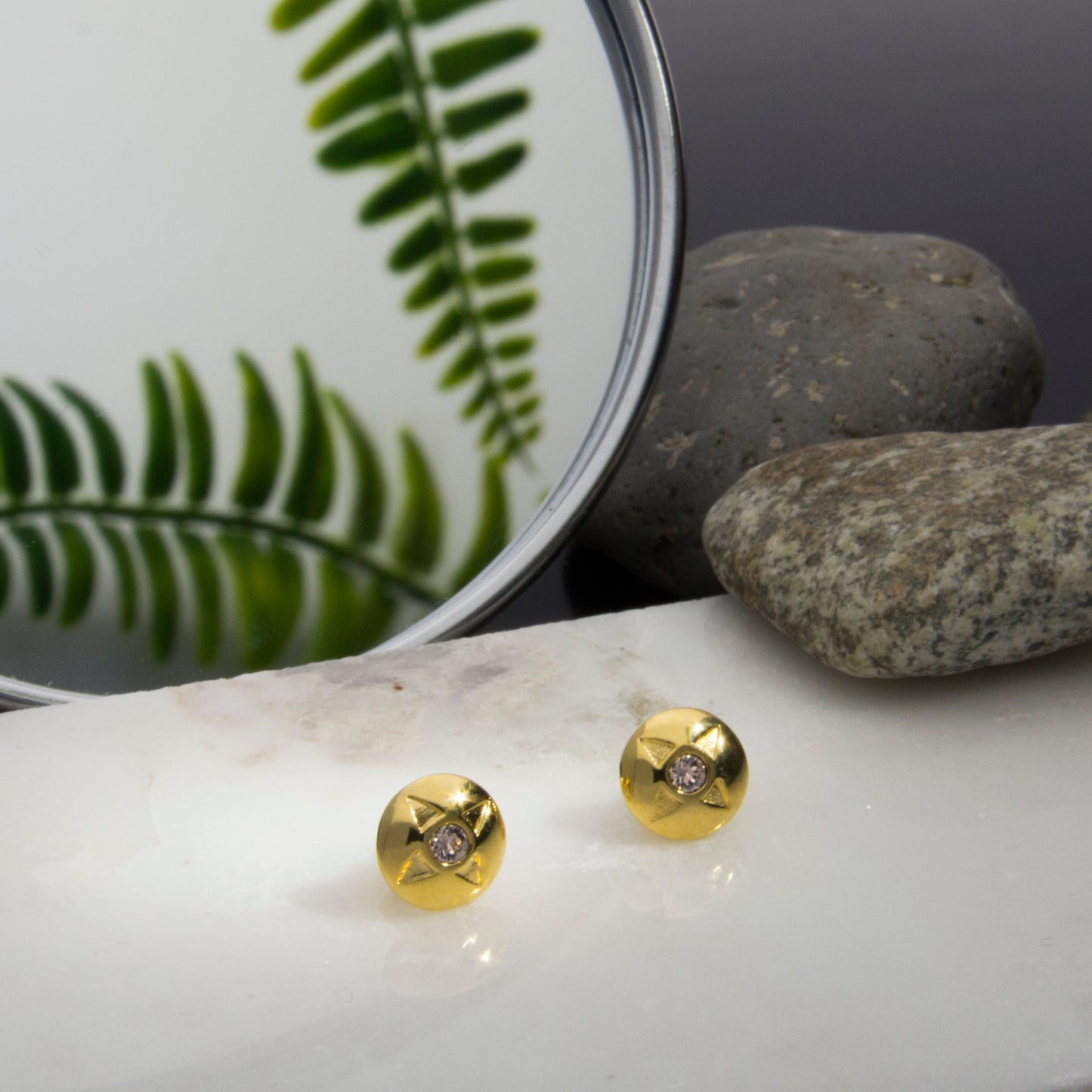 Broquel Estrella Baño De Oro 14k | Cristal Europeo Rosa