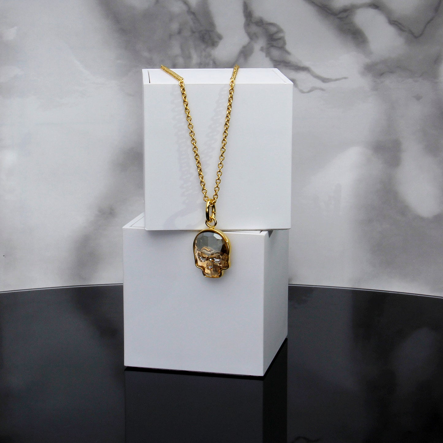 Collar Calavera Baño De Oro 14k | Cristal Europeo Dorado