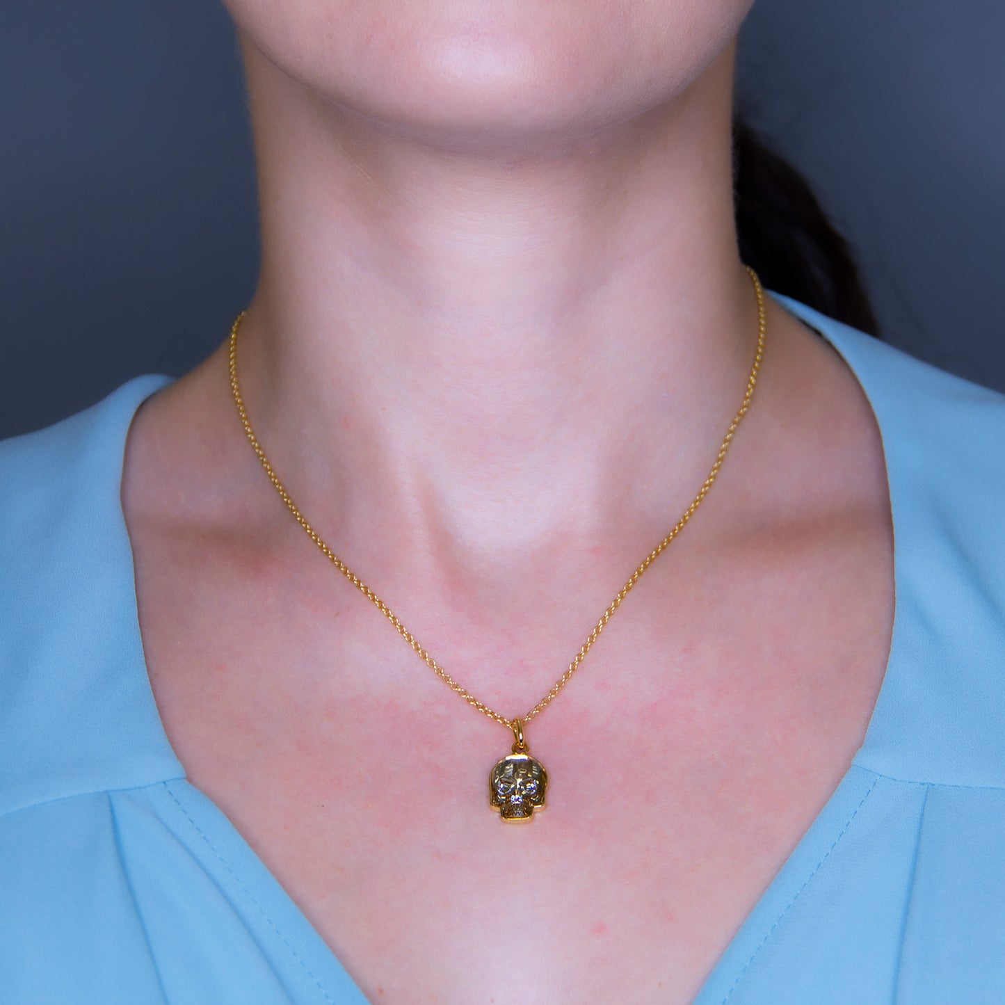 Collar Calavera Baño De Oro 14k | Cristal Europeo Dorado