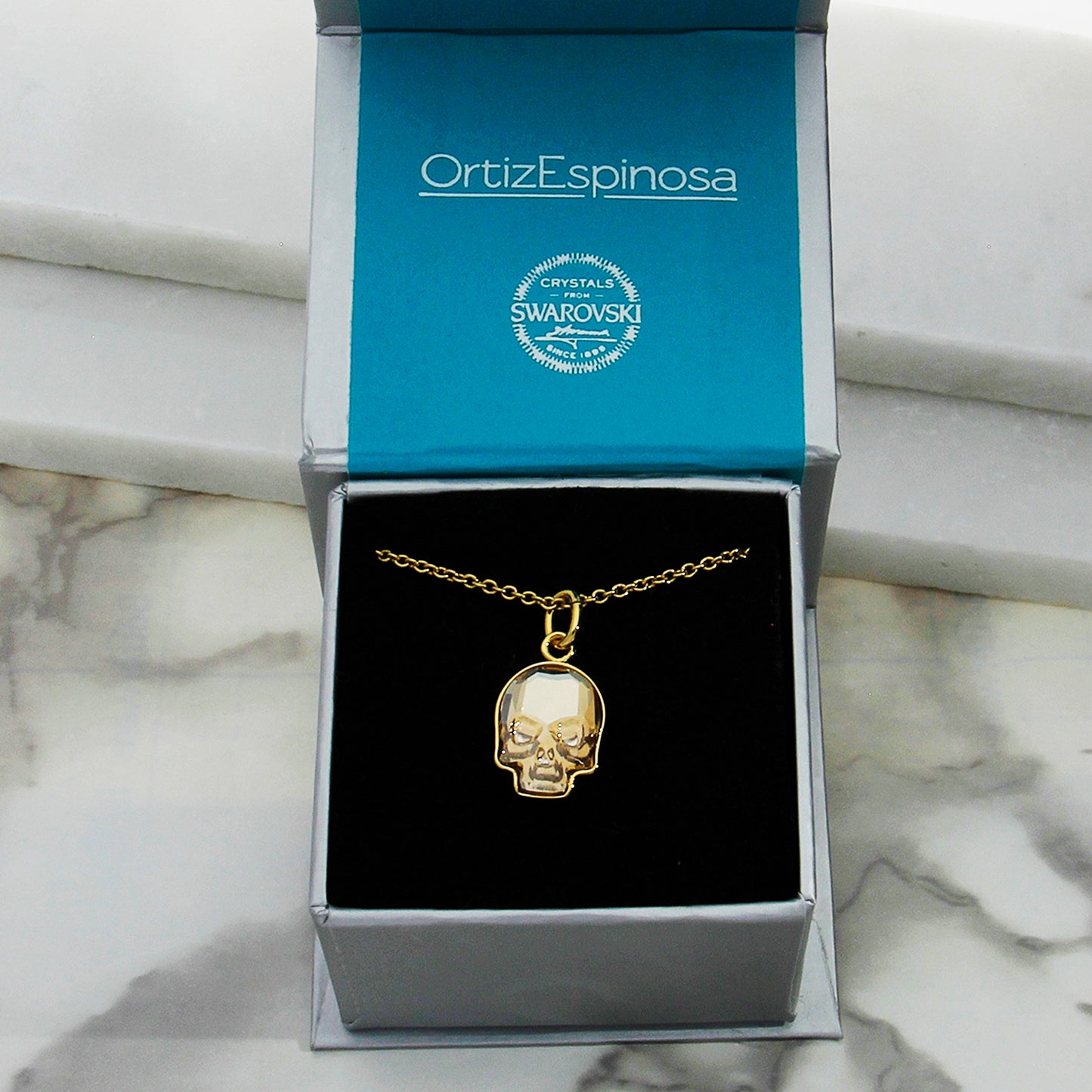 Collar Calavera Baño De Oro 14k | Cristal Europeo Dorado