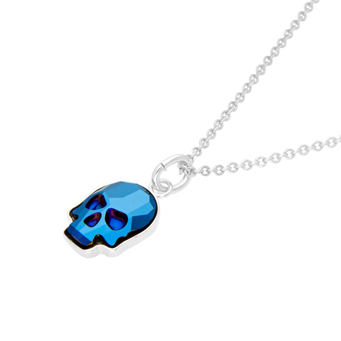 Collar Calavera Baño De Rodio | Cristal Europeo Azul
