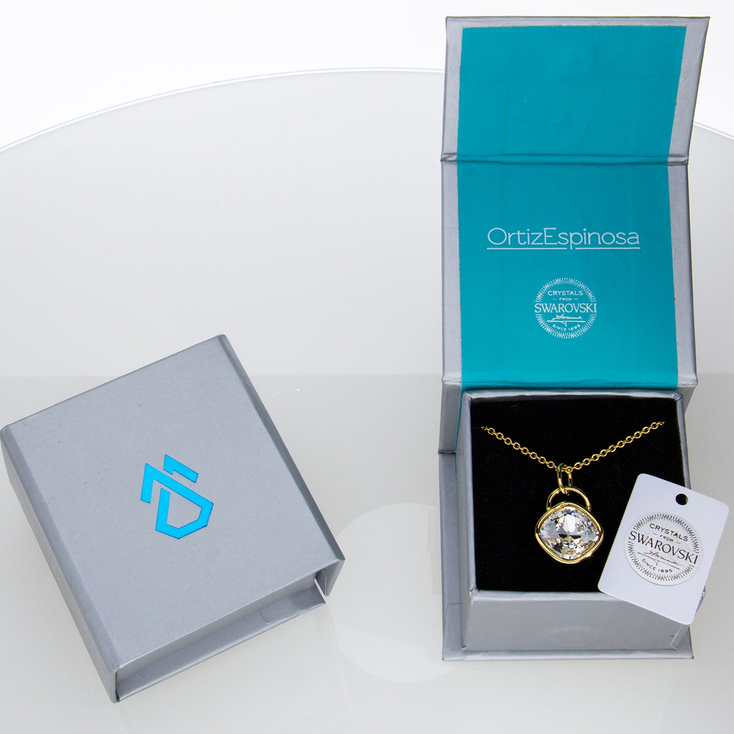 Collar Rombo Baño De Oro 14k | Cristal Europeo Blanco