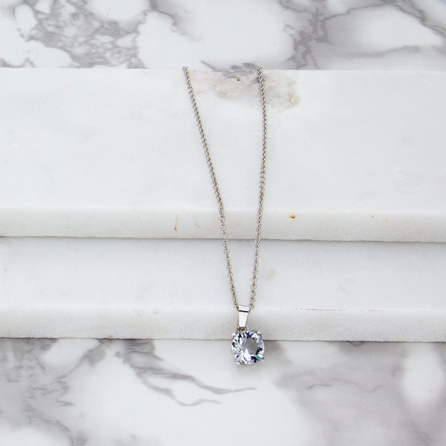 Collar Solitario Baño De Rodio | Cristal Europeo Blanco