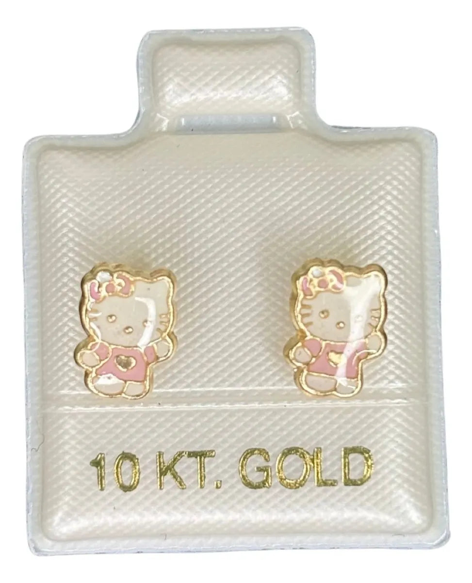 Broqueles De Gatita Con Moño De Oro 10k -