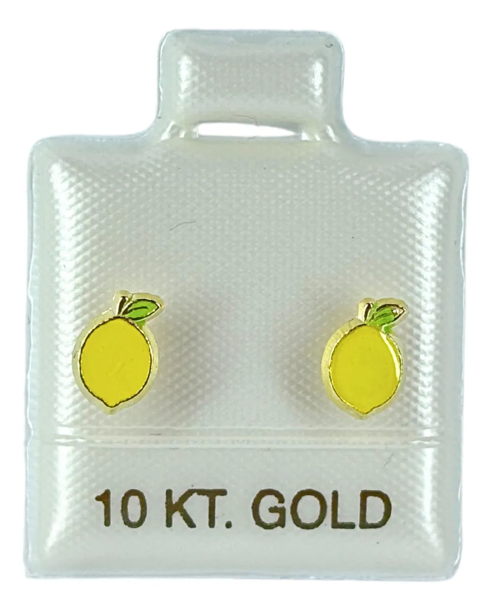 Oro 10k Broqueles Forma De Limón Esmalte Brillante