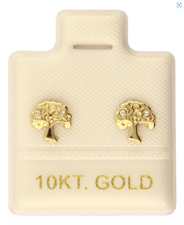 Aretes / Broquel Arbol De La Vida Oro 10k Zirconia