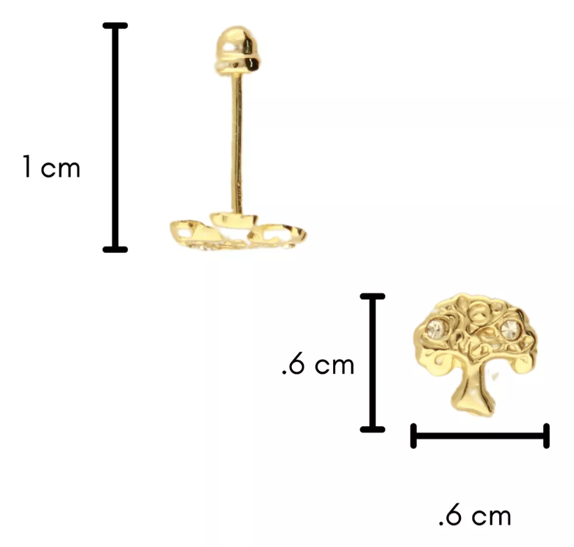 Aretes / Broquel Arbol De La Vida Oro 10k Zirconia