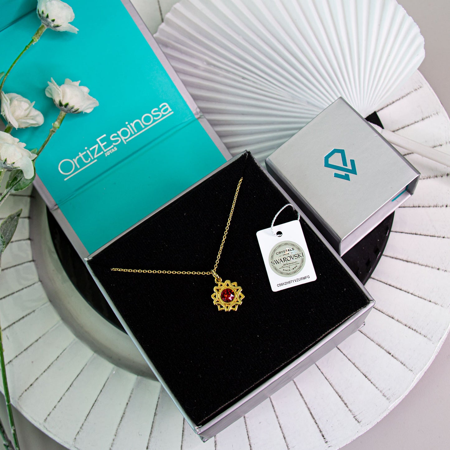 Collar Solei Baño De Oro 14k | Cristal Europeo Rojo