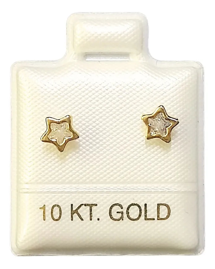 Broquel Oro 10k | Estrella Biselada Blanca