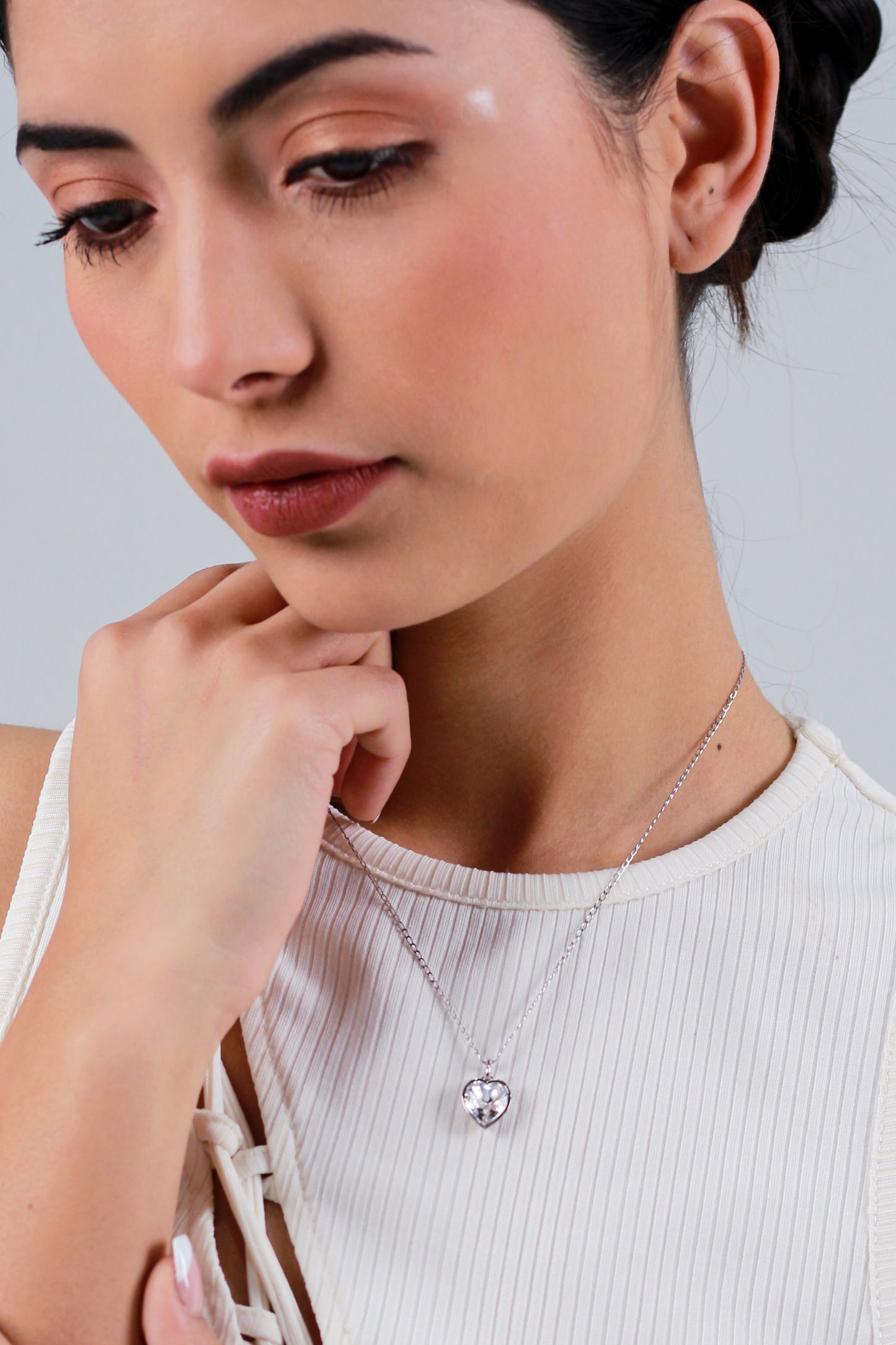 Collar Corazón | Baño de Rodio | Cristal