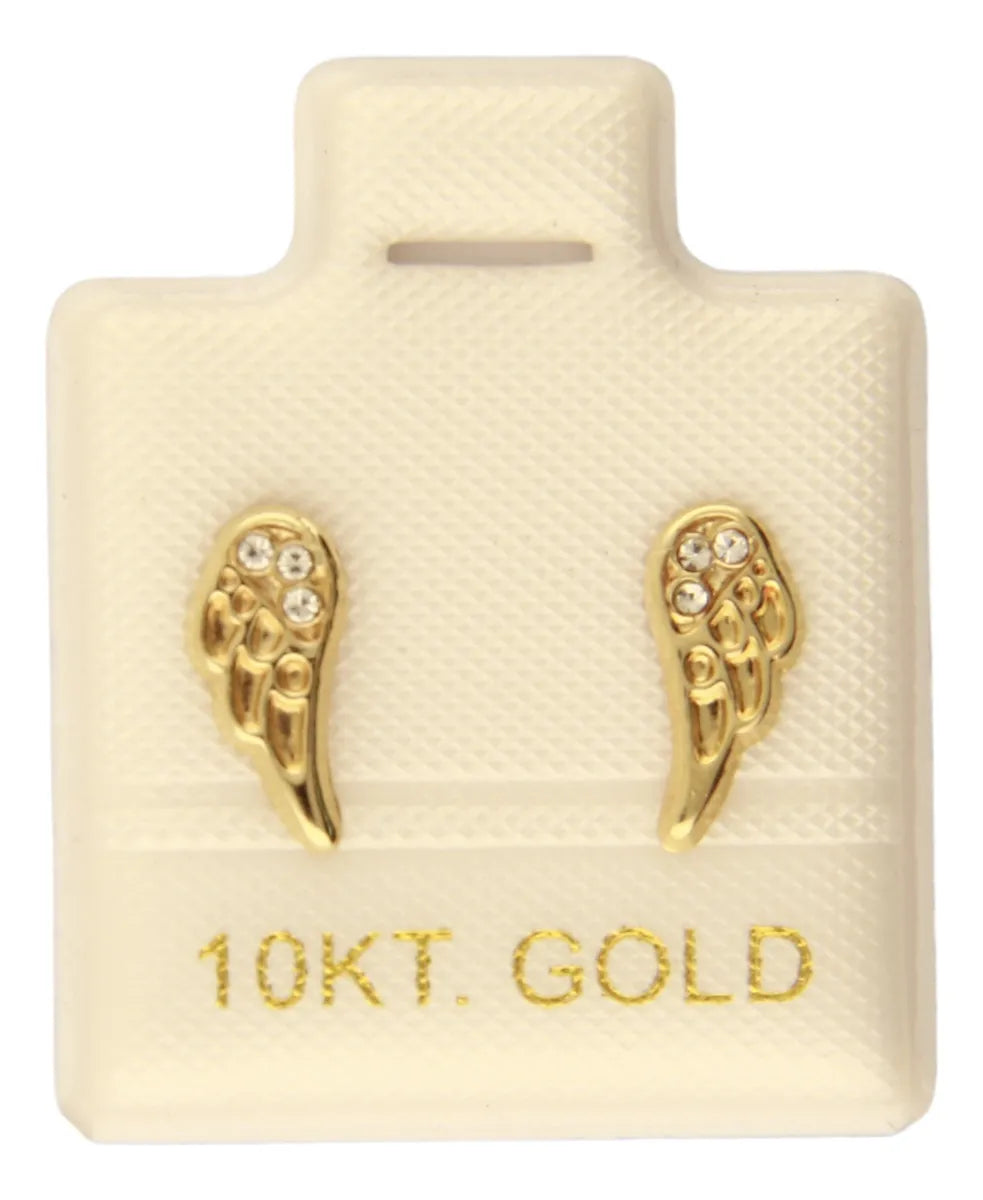 Aretes / Broquel Alas Oro 10k Con Cristal Ortiz Espinosa