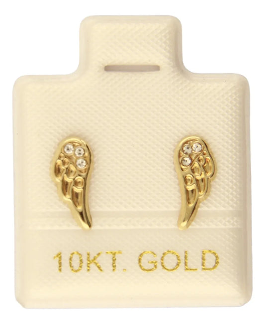Aretes / Broquel Alas Oro 10k Con Cristal Ortiz Espinosa