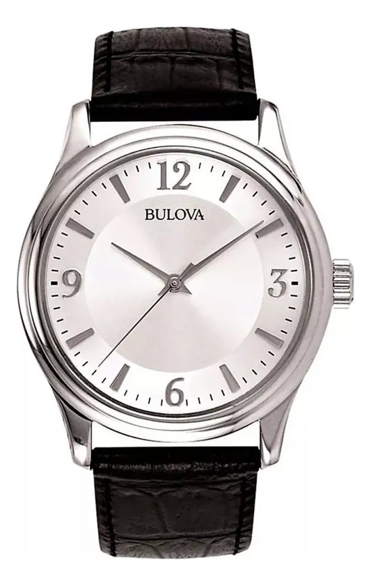 Reloj Bulova Corporate 96a28 Para Hombre Acero Inoxidable Correa Negro Bisel Plateado Fondo Plateado