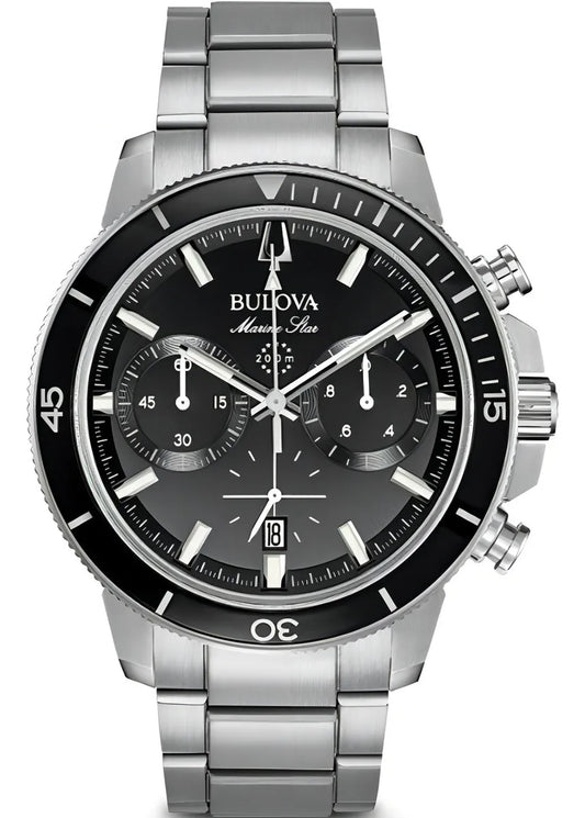 Reloj Bulova Marine Star Para Caballero. 96b272 Color De La Correa Plateado Color Del Bisel Negro Color Del Fondo Negro