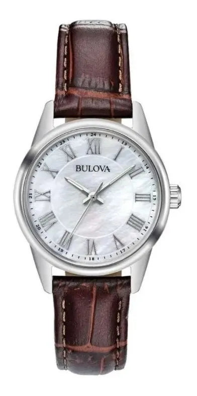 Reloj Bulova Classic Dress 96l271 Original Dama Color De La Correa Café Color Del Bisel Plateado Color Del Fondo Blanco