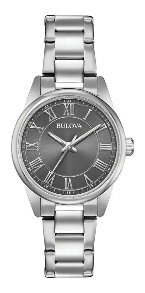 Reloj Bulova Classic 96l272 Correa Plateado Bisel Plateado Fondo Gris Oscuro