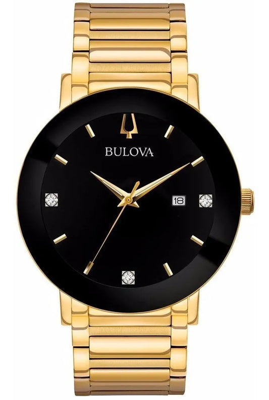 Reloj Bulova Diamond Con 3 Diamantes 97d116 Tienda Oficial Color De La Correa Dorado Color Del Bisel Negro Color Del Fondo Negro