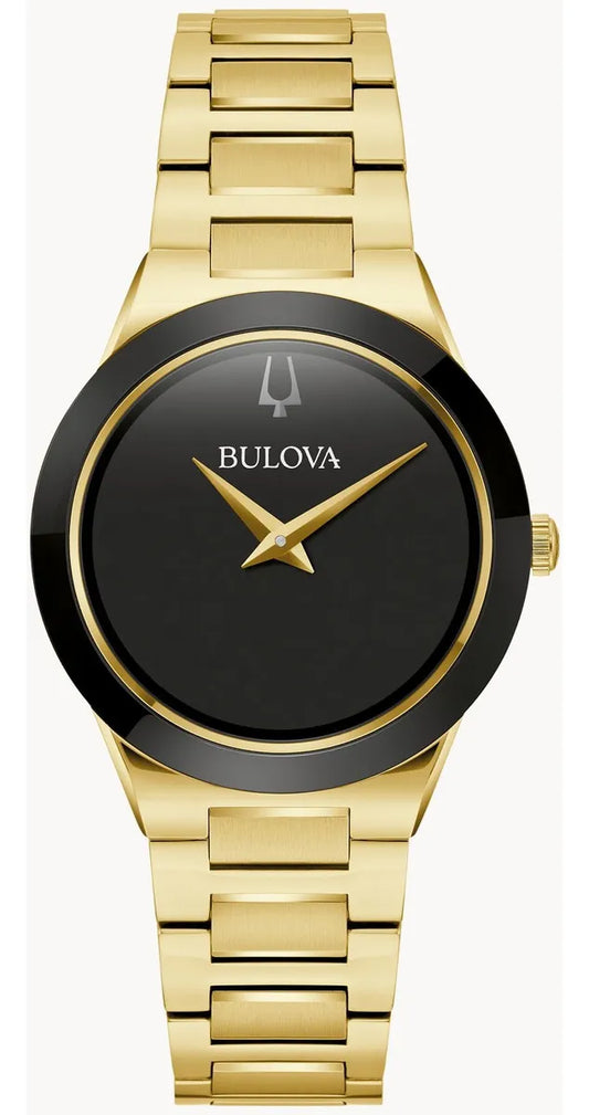 Reloj Bulova 97l175 Colección Milenia Para Dama Correa Dorado Bisel Negro Fondo Negro