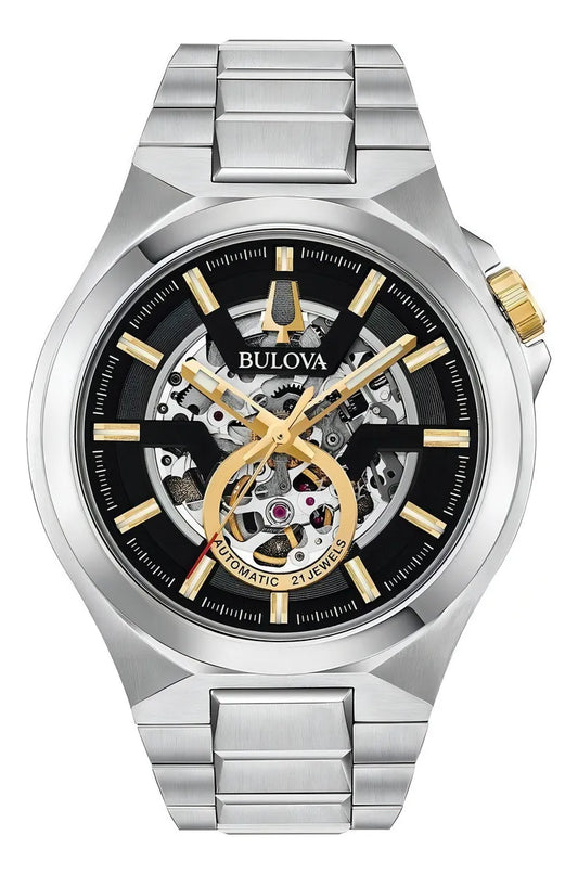 98a224 Reloj Bulova Mecanic Automatic Para Caballero Platead Plateado Plateado Negro Plata