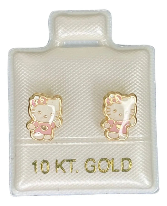 Broqueles De Gatita Con Moño De Oro 10k -