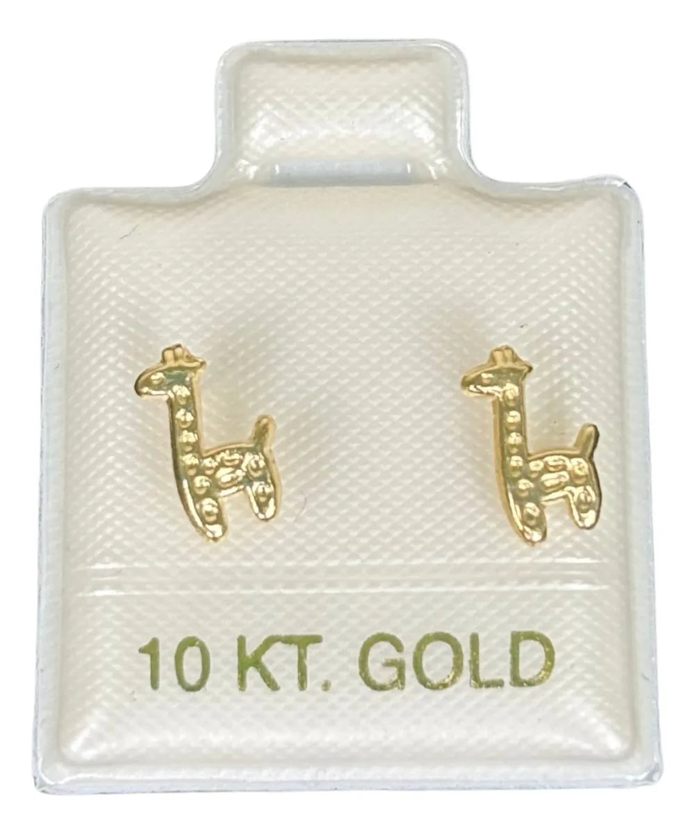 Broqueles Jirafa Mini De Oro 10k - Tiernos Y Delicados