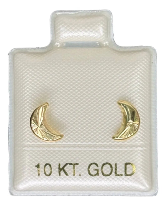 Broqueles De Oro 10k - Aretes De Luna Diamantada M