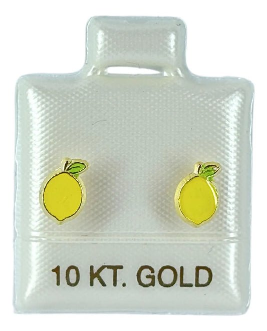 Oro 10k Broqueles Forma De Limón Esmalte Brillante