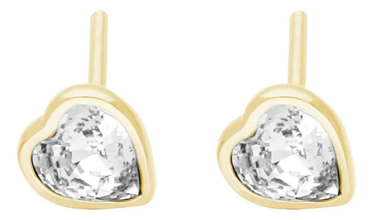 Broqueles Corazón Mini Baño En Oro 10k Cristales Swarovski