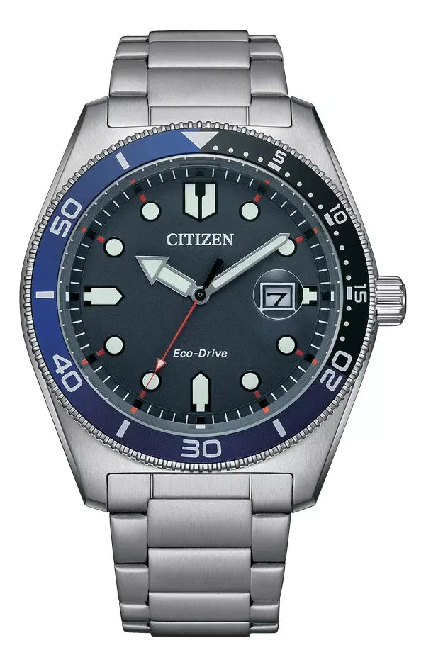Citizen Sport Blue Weekender Aw1761-89l Correa Plata Bisel Plata Fondo Azul