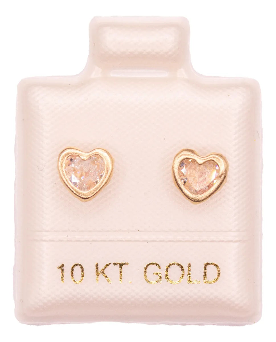 Broquel Oro 10k | Corazón Con Zirconia