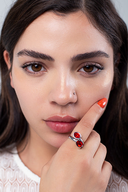 Anillo Doble Oval | Baño de  Rodio | Siam