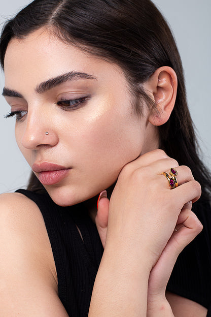 Anillo Navette | Baño de Oro | Fuchsia