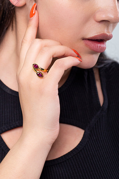 Anillo Navette | Baño de Oro | Fuchsia
